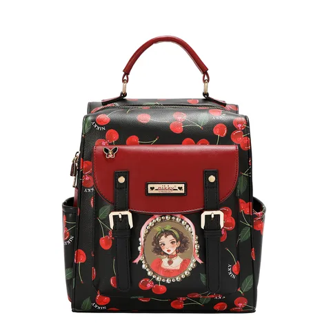 NK13114 CHERRY LIPS BLACK BACKPACK