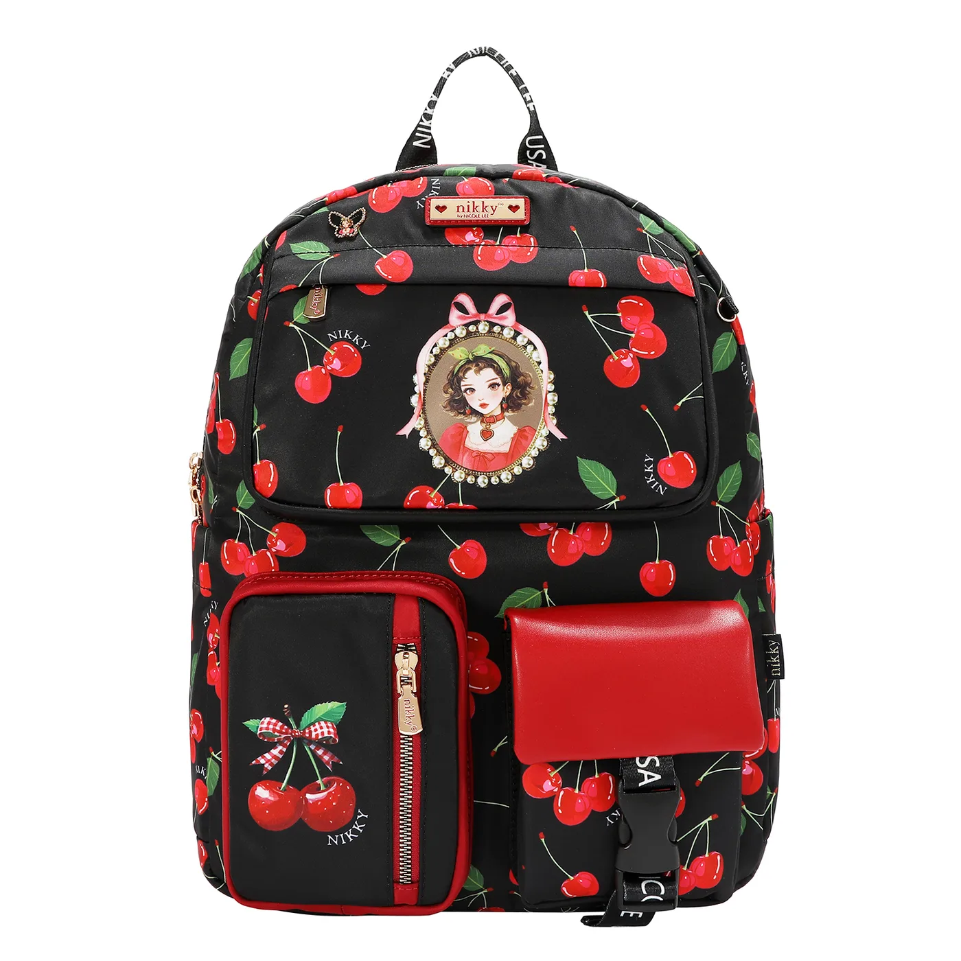 NK13137 CHERRY LIPS BLACK MOCHILA MEDIANA