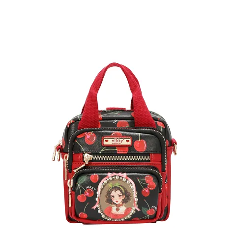 NK13148 CHERRY LIPS BLACK MINI MOCHILA CUADROS CONVERTIBLE