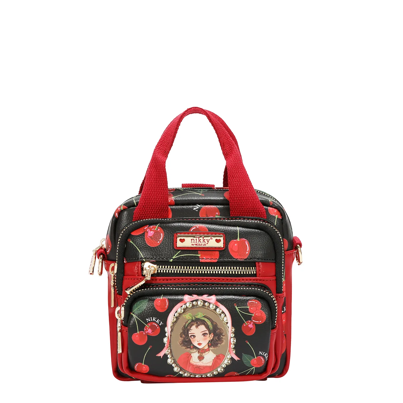 NK13148 CHERRY LIPS BLACK MINI MOCHILA CUADROS CONVERTIBLE