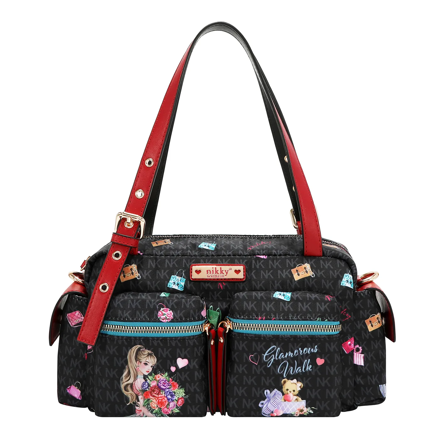 NK13230 GLAMOROUS WALK-BLACK CROSSBODY CON BOLSOS LATERALES