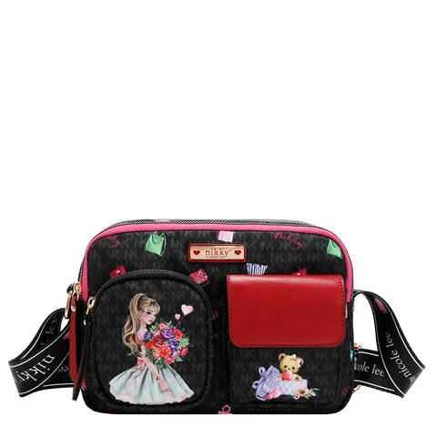NK13232 GLAMOROUS WALK-BLACK CROSSBODY CON BOLSOS FRONTALES