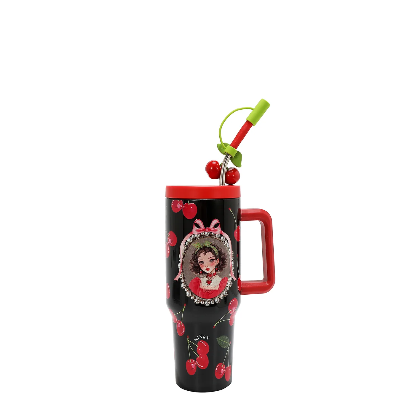 NK25045 TAZA TERMICA CON AGARRADERA CHERRY LIPS BLACK