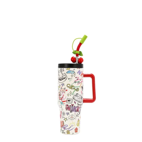 NK25045 JUST FOR FUN-WHITE TAZA TERMICA CON AGARRADERA